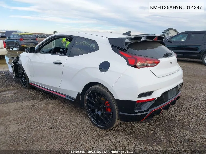 2022 Hyundai Veloster N VIN: KMHT36AH9NU014387 Lot: 12105848