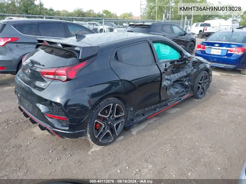 2022 Hyundai Veloster N VIN: KMHT36AH9NU013028 Lot: 40112076