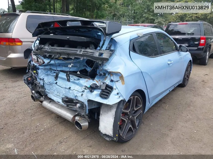 2022 Hyundai Veloster N VIN: KMHT36AHXNU013829 Lot: 40212975