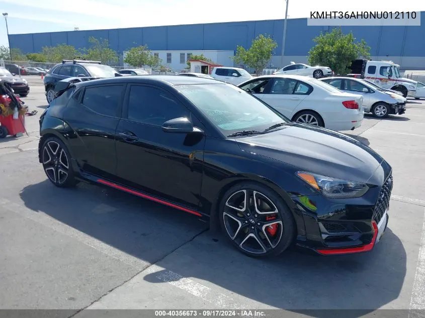 2022 Hyundai Veloster N VIN: KMHT36AH0NU012110 Lot: 40356673