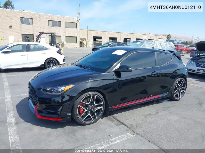 2022 Hyundai Veloster N VIN: KMHT36AH0NU012110 Lot: 40356673