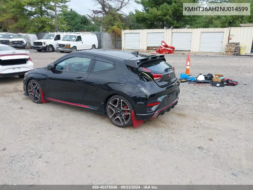 2022 Hyundai Veloster N VIN: KMHT36AH2NU014599 Lot: 40378506