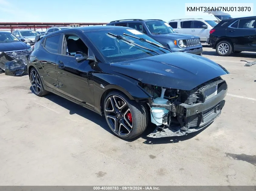 2022 Hyundai Veloster N VIN: KMHT36AH7NU013870 Lot: 40380783