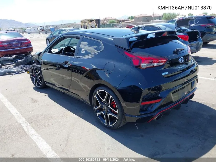 2022 Hyundai Veloster N VIN: KMHT36AH7NU013870 Lot: 40380783