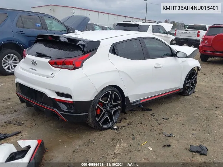 2022 Hyundai Veloster N VIN: KMHT36AH4NU015401 Lot: 40899759