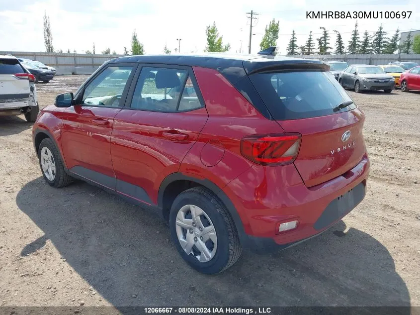 2021 Hyundai Venue Se VIN: KMHRB8A30MU100697 Lot: 12066667