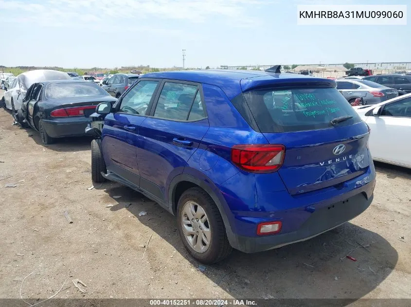 2021 Hyundai Venue Se VIN: KMHRB8A31MU099060 Lot: 40152251