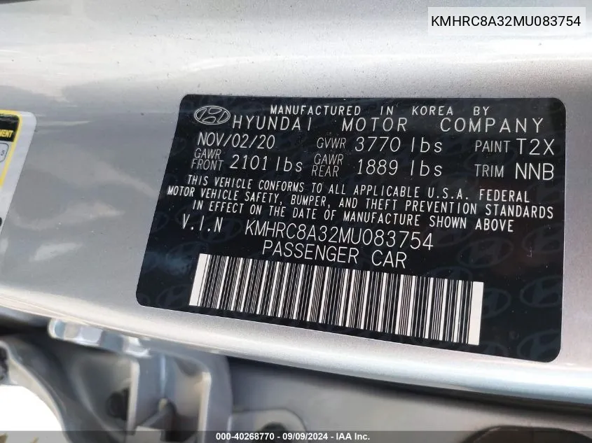 2021 Hyundai Venue Sel/Denim VIN: KMHRC8A32MU083754 Lot: 40268770