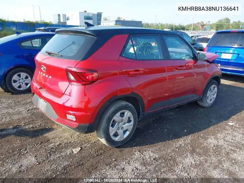 2022 Hyundai Venue Se VIN: KMHRB8A38NU136641 Lot: 12080342