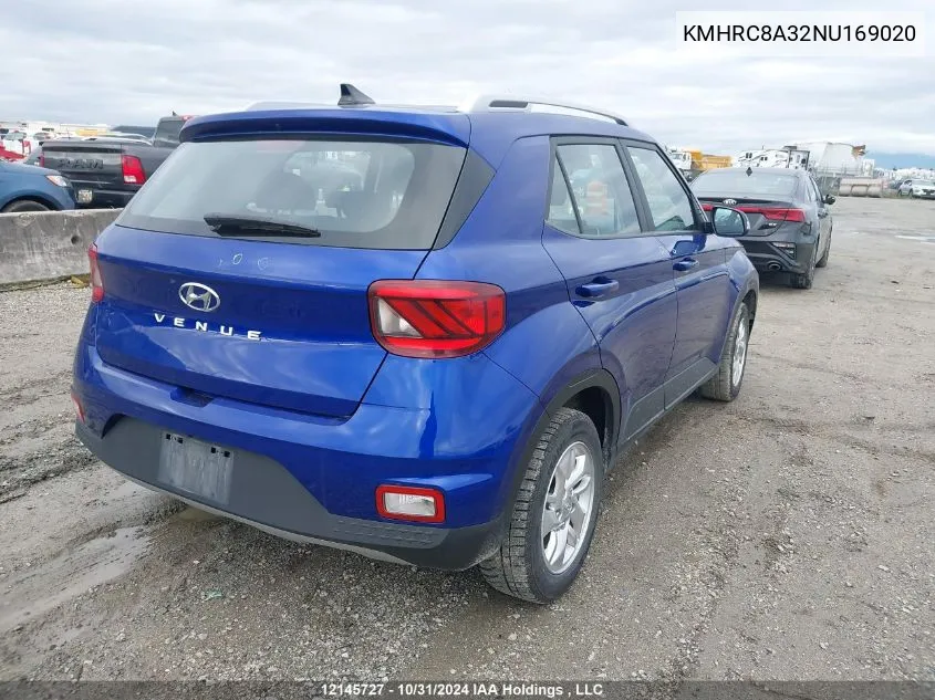 2022 Hyundai Venue Sel/Limited VIN: KMHRC8A32NU169020 Lot: 12145727