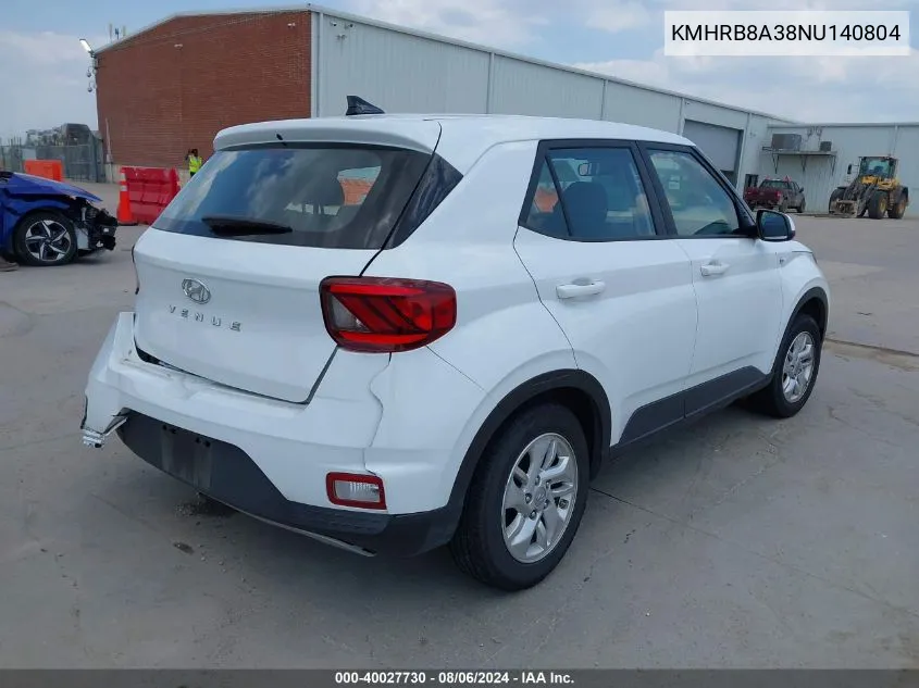 2022 Hyundai Venue Se VIN: KMHRB8A38NU140804 Lot: 40027730