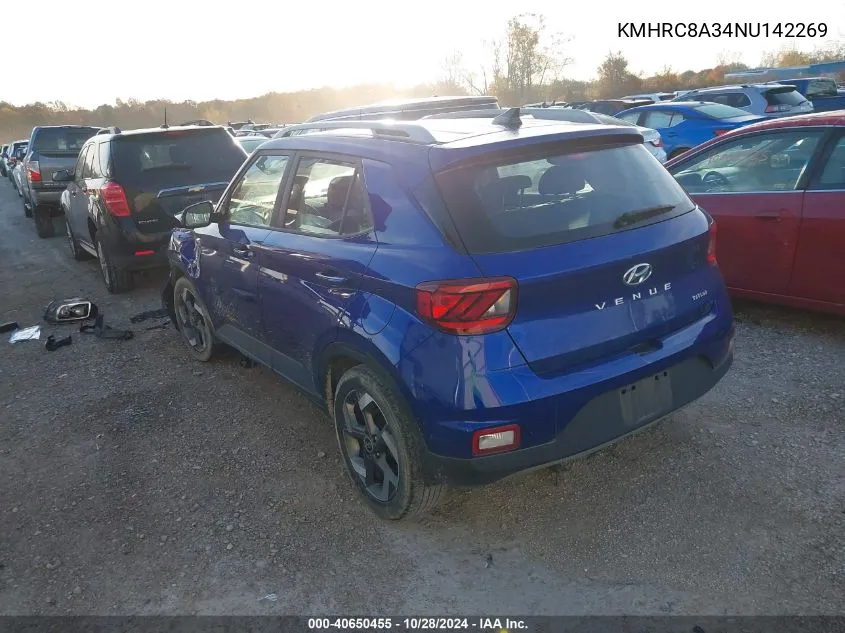 2022 Hyundai Venue Sel/Limited VIN: KMHRC8A34NU142269 Lot: 40650455