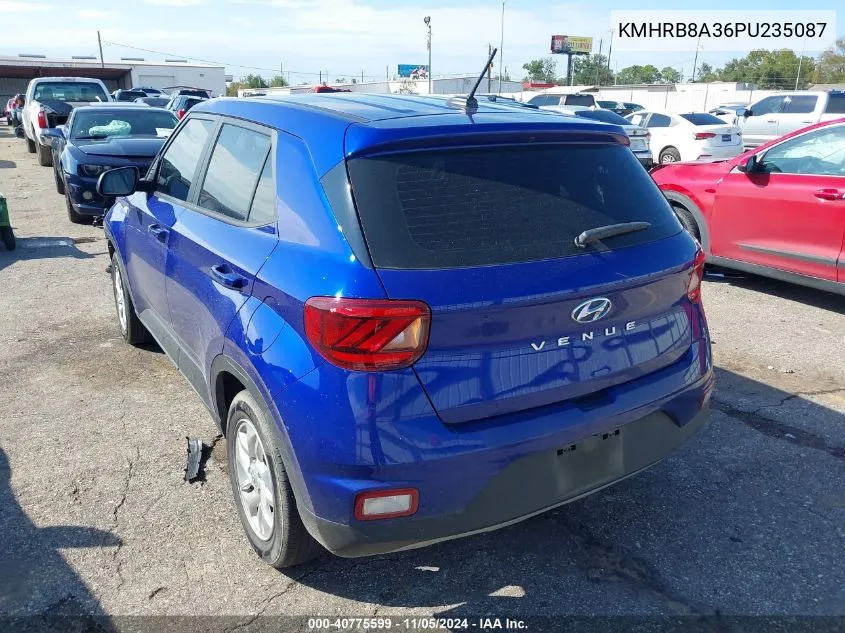 2023 Hyundai Venue Se VIN: KMHRB8A36PU235087 Lot: 40775599