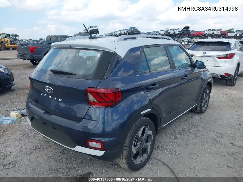 2024 Hyundai Venue Limited VIN: KMHRC8A34RU314998 Lot: 40137336