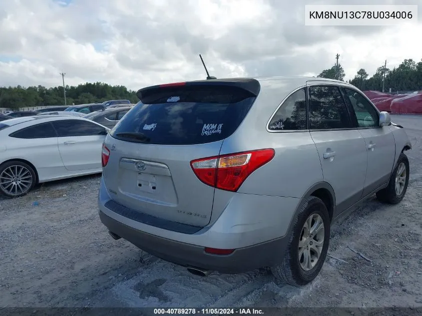 2008 Hyundai Veracruz Gls/Limited/Se VIN: KM8NU13C78U034006 Lot: 40789278