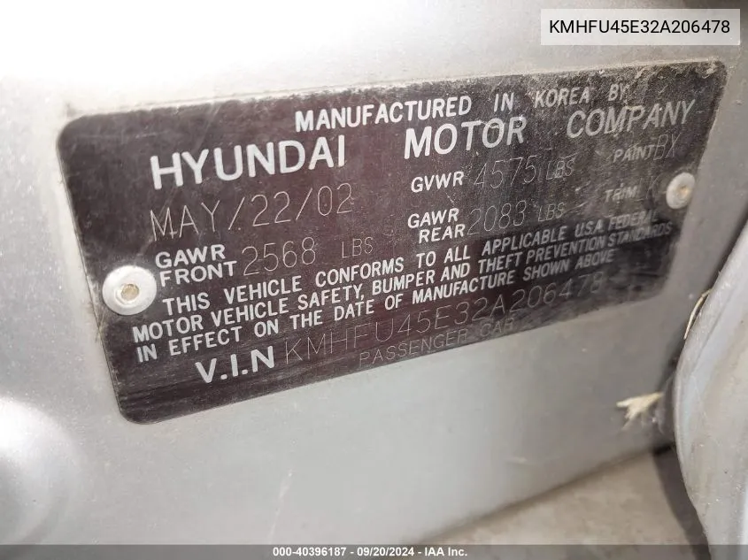 KMHFU45E32A206478 2002 Hyundai Xg350 L