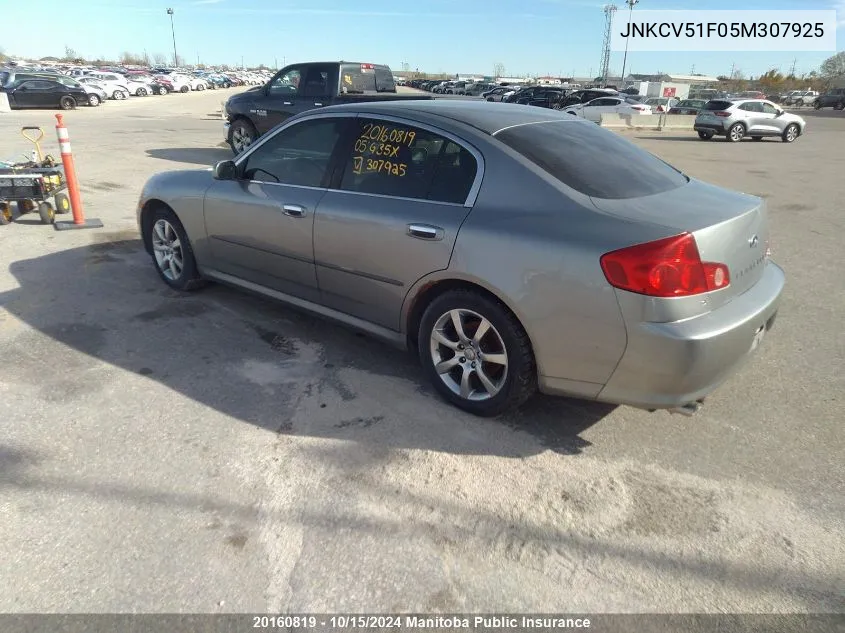 2005 Infiniti G35X Premium VIN: JNKCV51F05M307925 Lot: 20160819