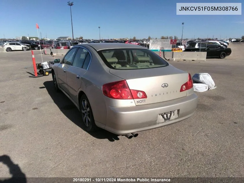 2005 Infiniti G35X Luxury VIN: JNKCV51F05M308766 Lot: 20180291