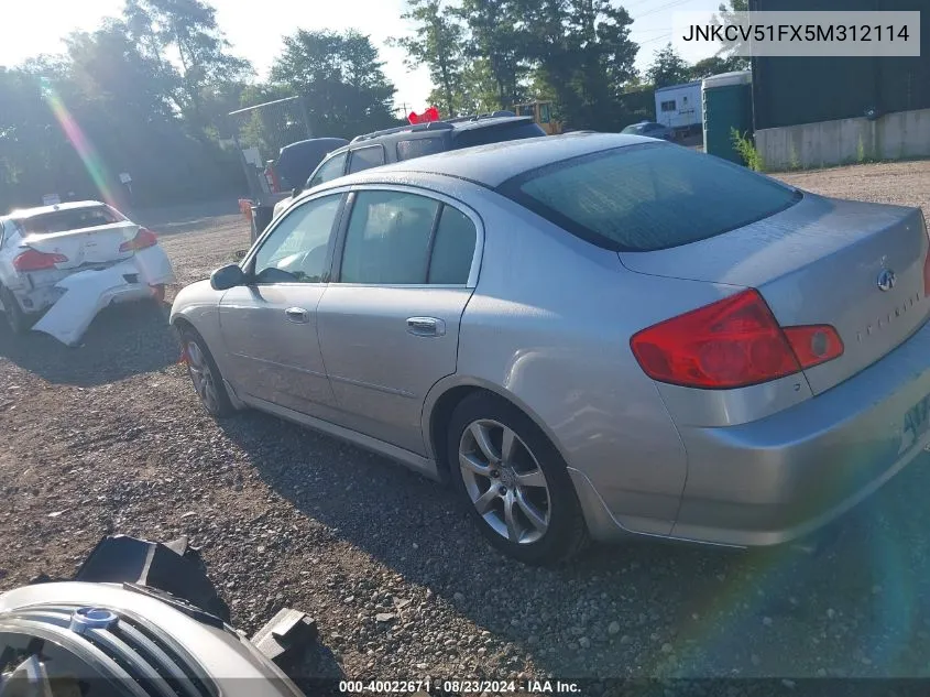 2005 Infiniti G35X VIN: JNKCV51FX5M312114 Lot: 40022671