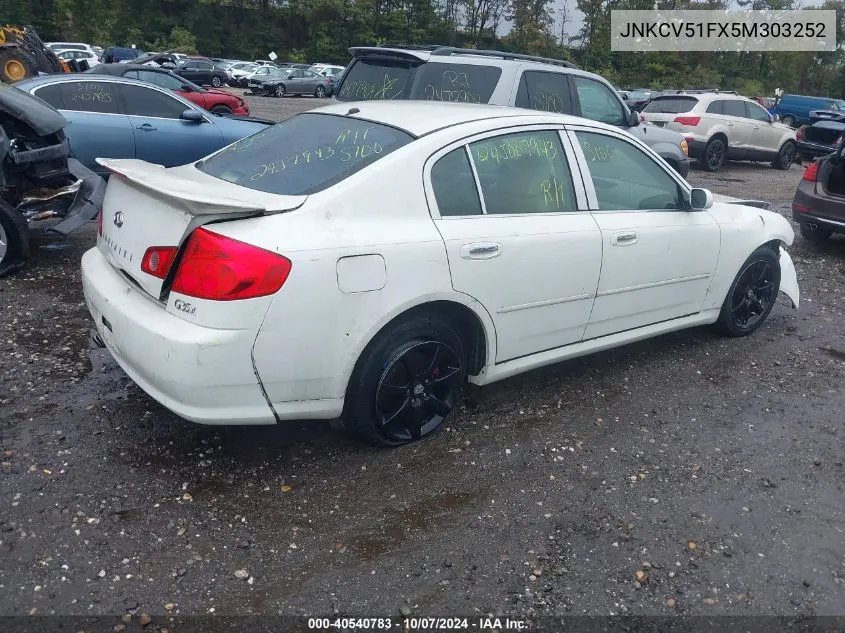 2005 Infiniti G35X VIN: JNKCV51FX5M303252 Lot: 40540783