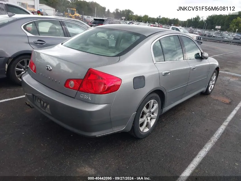 2006 Infiniti G35X VIN: JNKCV51F56M608112 Lot: 40442095