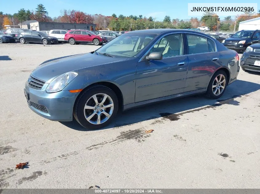 2006 Infiniti G35X VIN: JNKCV51FX6M602936 Lot: 40724097