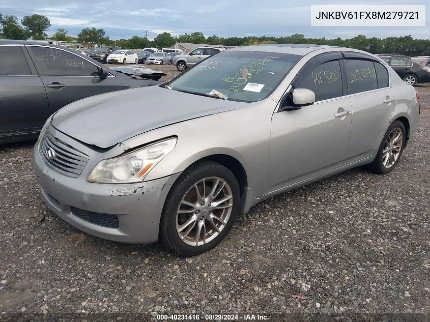 2008 Infiniti G35X VIN: JNKBV61FX8M279721 Lot: 40231416