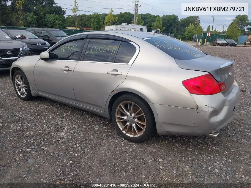 2008 Infiniti G35X VIN: JNKBV61FX8M279721 Lot: 40231416