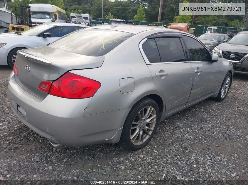 2008 Infiniti G35X VIN: JNKBV61FX8M279721 Lot: 40231416