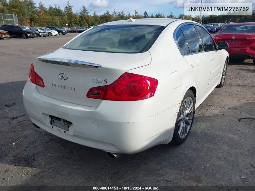 2008 Infiniti G35X VIN: JNKBV61F98M276762 Lot: 40614153