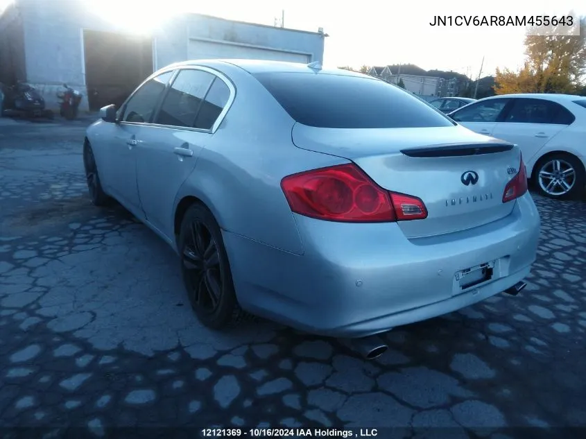 2010 Infiniti G37X VIN: JN1CV6AR8AM455643 Lot: 12121369