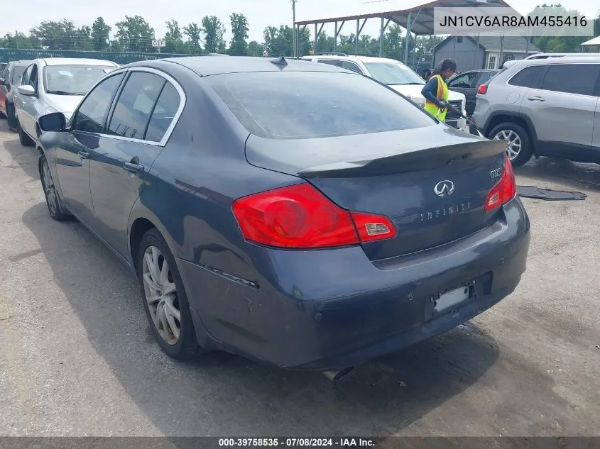 2010 Infiniti G37X VIN: JN1CV6AR8AM455416 Lot: 39758535