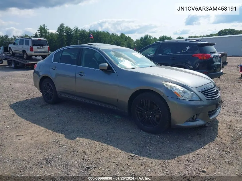 2010 Infiniti G37X VIN: JN1CV6AR3AM458191 Lot: 39968898