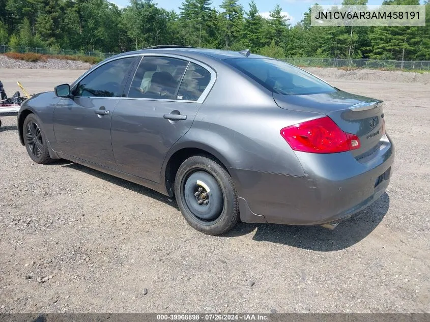 2010 Infiniti G37X VIN: JN1CV6AR3AM458191 Lot: 39968898