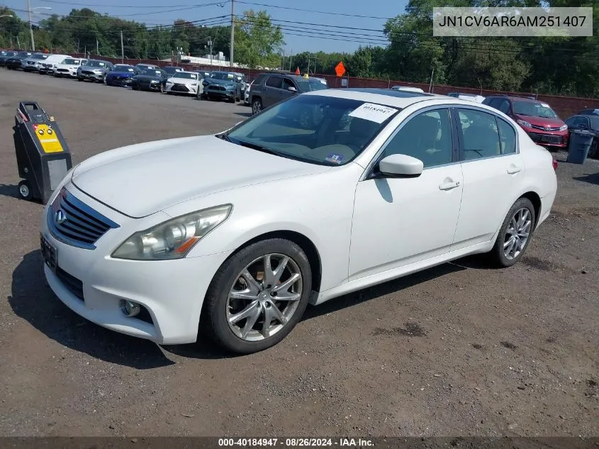 2010 Infiniti G37X VIN: JN1CV6AR6AM251407 Lot: 40184947