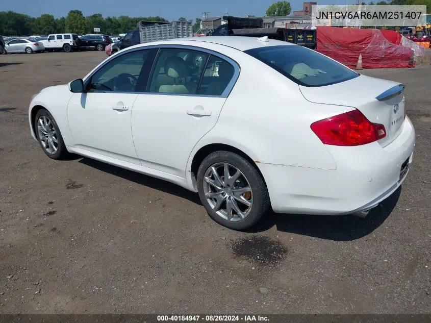 2010 Infiniti G37X VIN: JN1CV6AR6AM251407 Lot: 40184947