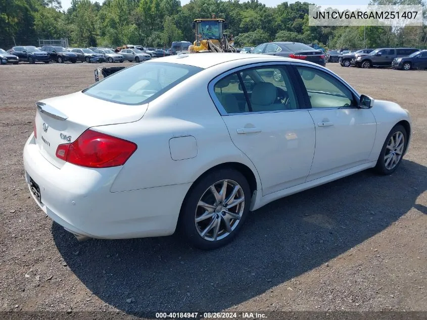 2010 Infiniti G37X VIN: JN1CV6AR6AM251407 Lot: 40184947