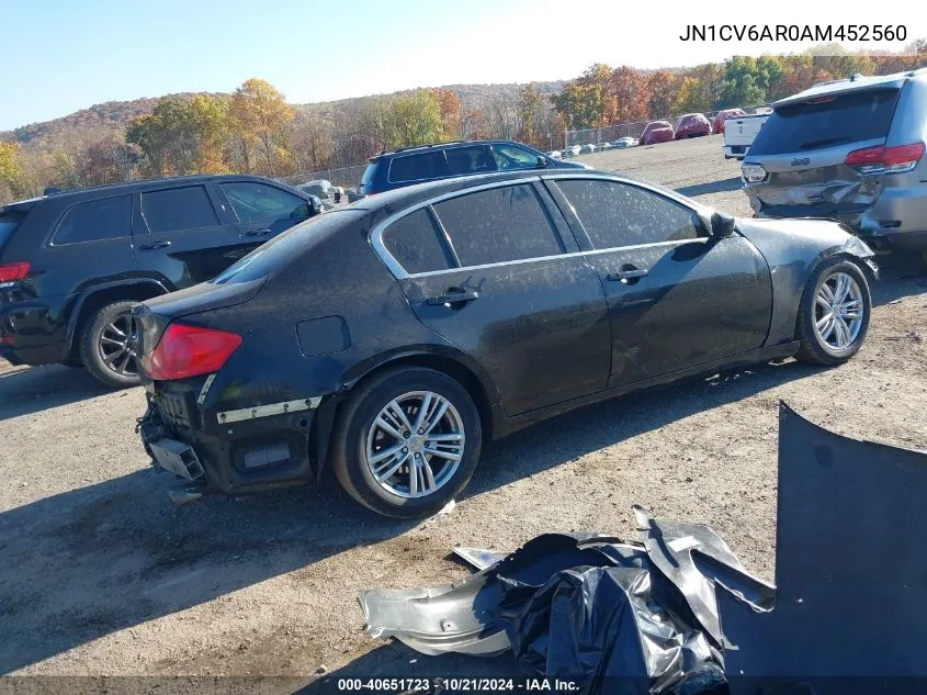 2010 Infiniti G37X VIN: JN1CV6AR0AM452560 Lot: 40651723