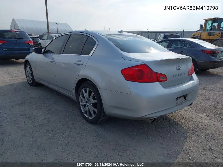 2011 Infiniti G37X VIN: JN1CV6AR8BM410798 Lot: 12071700