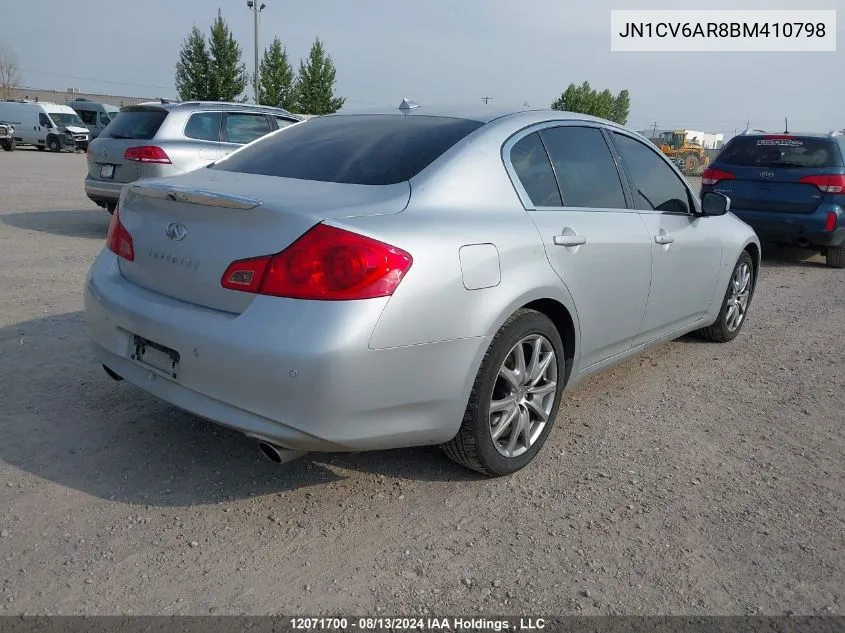 2011 Infiniti G37X VIN: JN1CV6AR8BM410798 Lot: 12071700