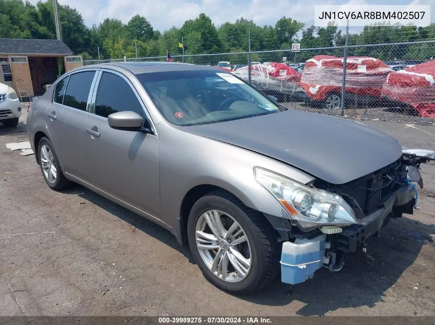 2011 Infiniti G37X VIN: JN1CV6AR8BM402507 Lot: 39989275