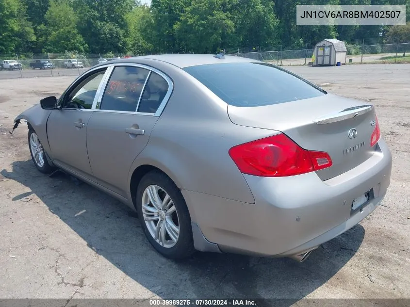 2011 Infiniti G37X VIN: JN1CV6AR8BM402507 Lot: 39989275