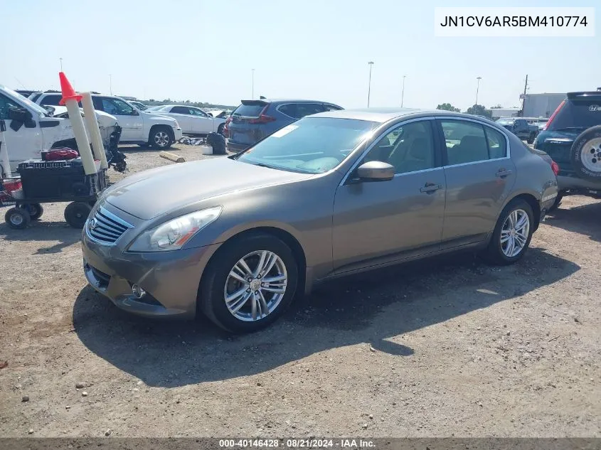 2011 Infiniti G37X VIN: JN1CV6AR5BM410774 Lot: 40146428