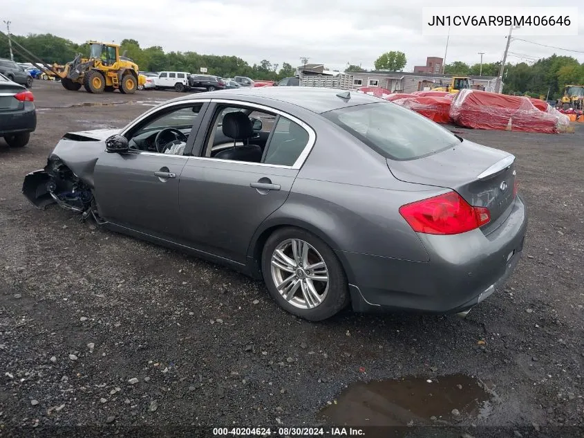 2011 Infiniti G37X VIN: JN1CV6AR9BM406646 Lot: 40204624