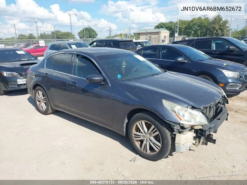 2011 Infiniti G25X VIN: JN1DV6AR6BM652672 Lot: 40378133