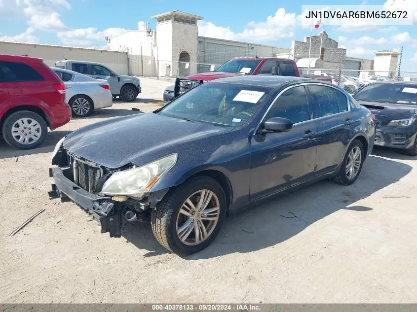 2011 Infiniti G25X VIN: JN1DV6AR6BM652672 Lot: 40378133