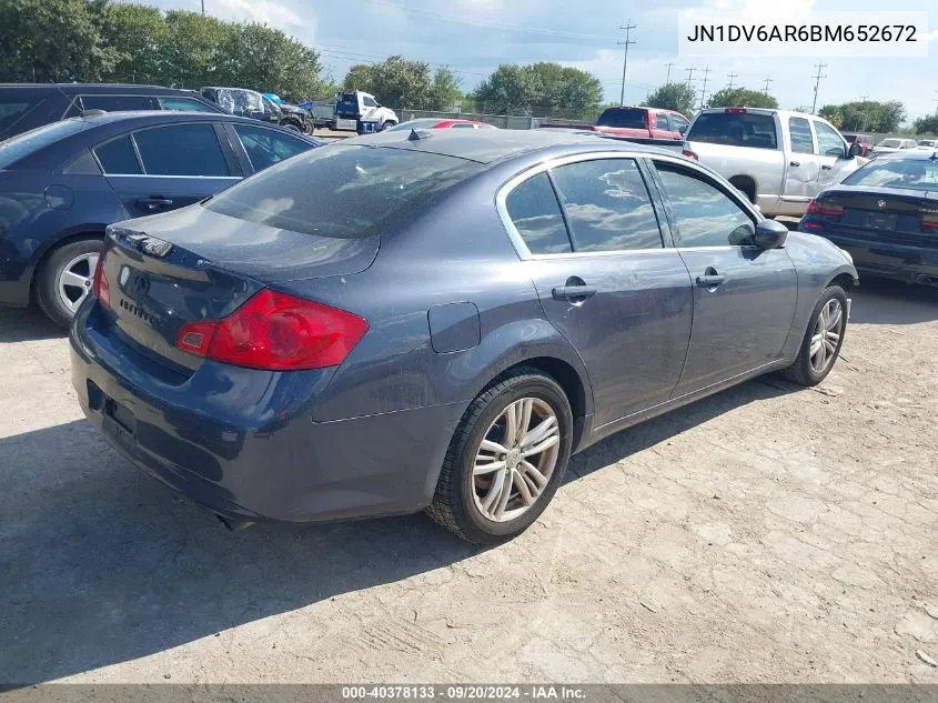 2011 Infiniti G25X VIN: JN1DV6AR6BM652672 Lot: 40378133