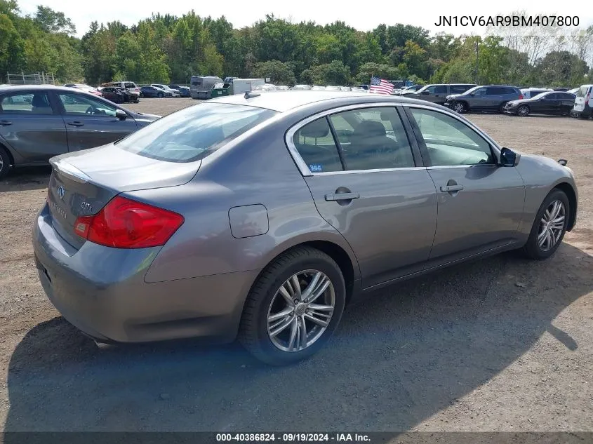 2011 Infiniti G37X VIN: JN1CV6AR9BM407800 Lot: 40386824