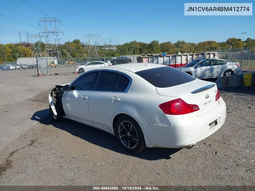 2011 Infiniti G37X VIN: JN1CV6AR4BM412774 Lot: 40643860