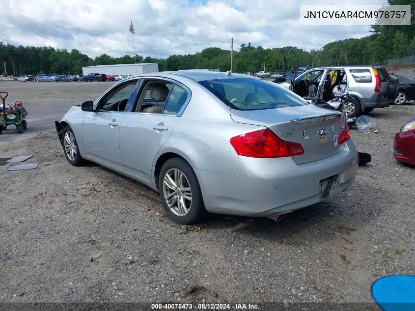 2012 Infiniti G37X VIN: JN1CV6AR4CM978757 Lot: 40075473